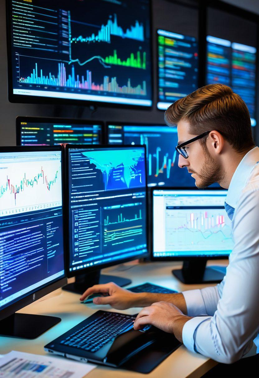 A dynamic scene featuring a professional web consultant at a sleek, modern office desk, surrounded by holographic screens displaying website analytics, coding scripts, and project timelines. Clients in background discussing plans enthusiastically, and a laptop with 'Quick Solutions' highlighted on it. Professional yet approachable ambiance. Super-realistic. Vibrant colors.